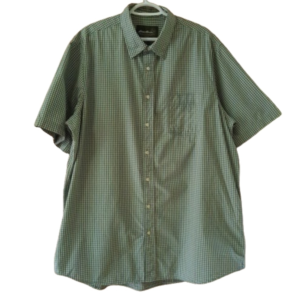 Eddie Bauer  Dress Shirt Short Sleeve Button Up  Mens XL Tall Relaxed Fit Green